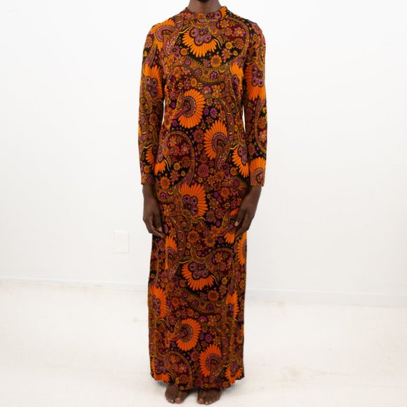 Vintage 60s 70s M Psychedelic Print Maxi Dress - Picture 6 of 12
